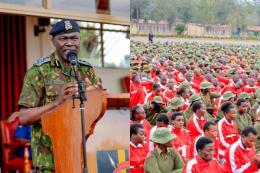 Collage photo of NPS Spokesperson Muchiri Nyaga and police recruits.